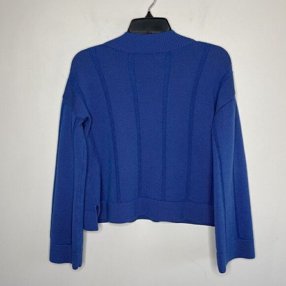 DEREK LAM Sweater Womens Small S Military Blue 100% Wool Pullover V-Neck Crop - Picture 6 of 13